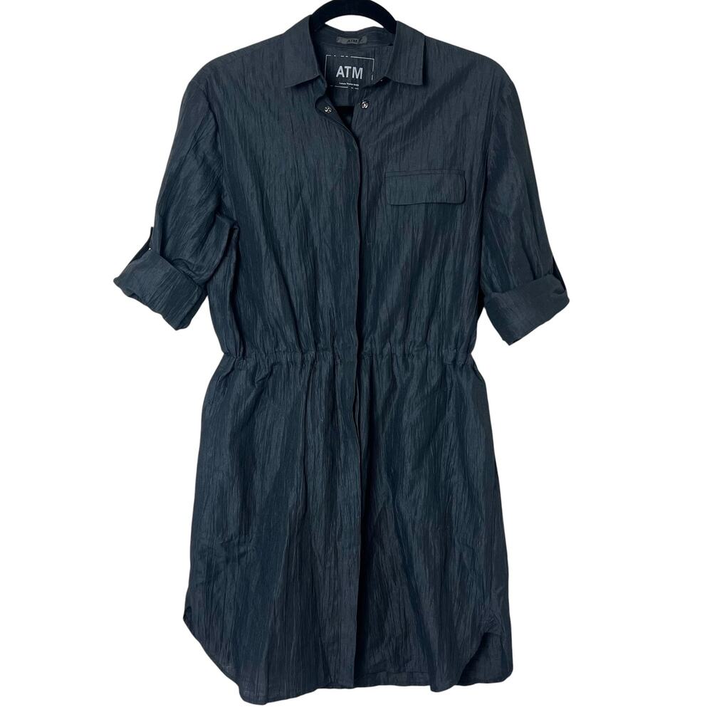 ATM Anthony Thomas Melillo Crinkle Shirtdress Black Minimalist Size Small